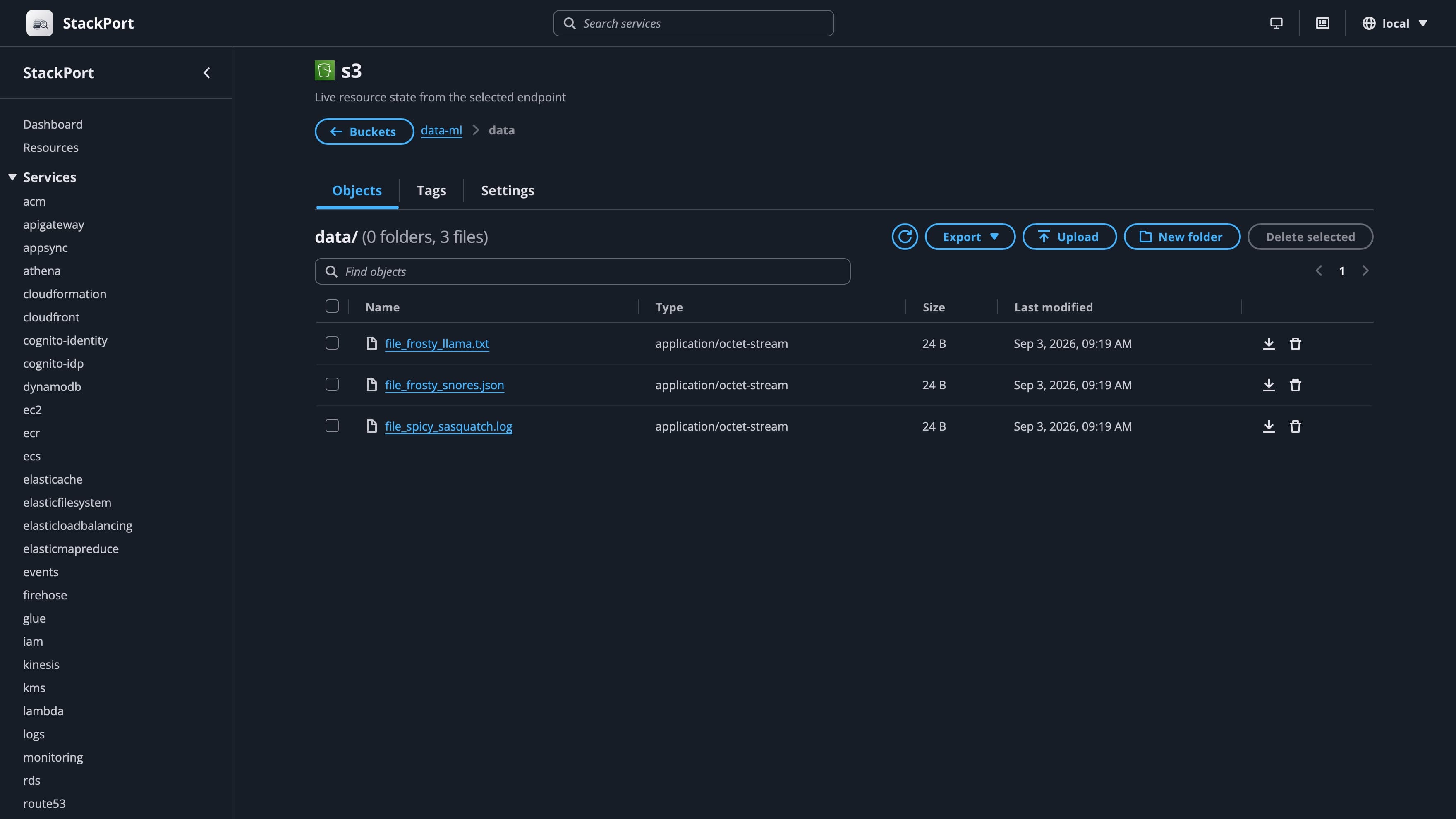 Navegador de S3 do StackPort